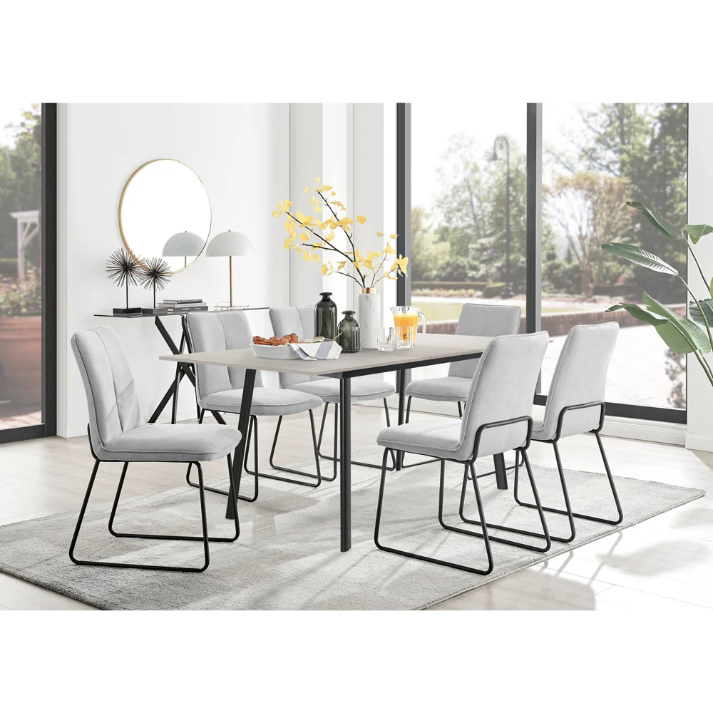 Avery - Extending Dining Table & Halle Light Grey Fabric Dining Chairs - Image 2