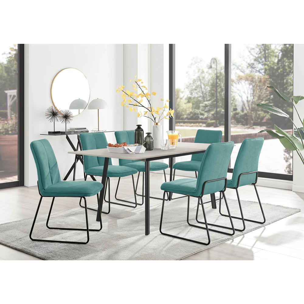 Avery - Extending Dining Table & Halle Turquoise Fabric Dining Chairs - Image 2