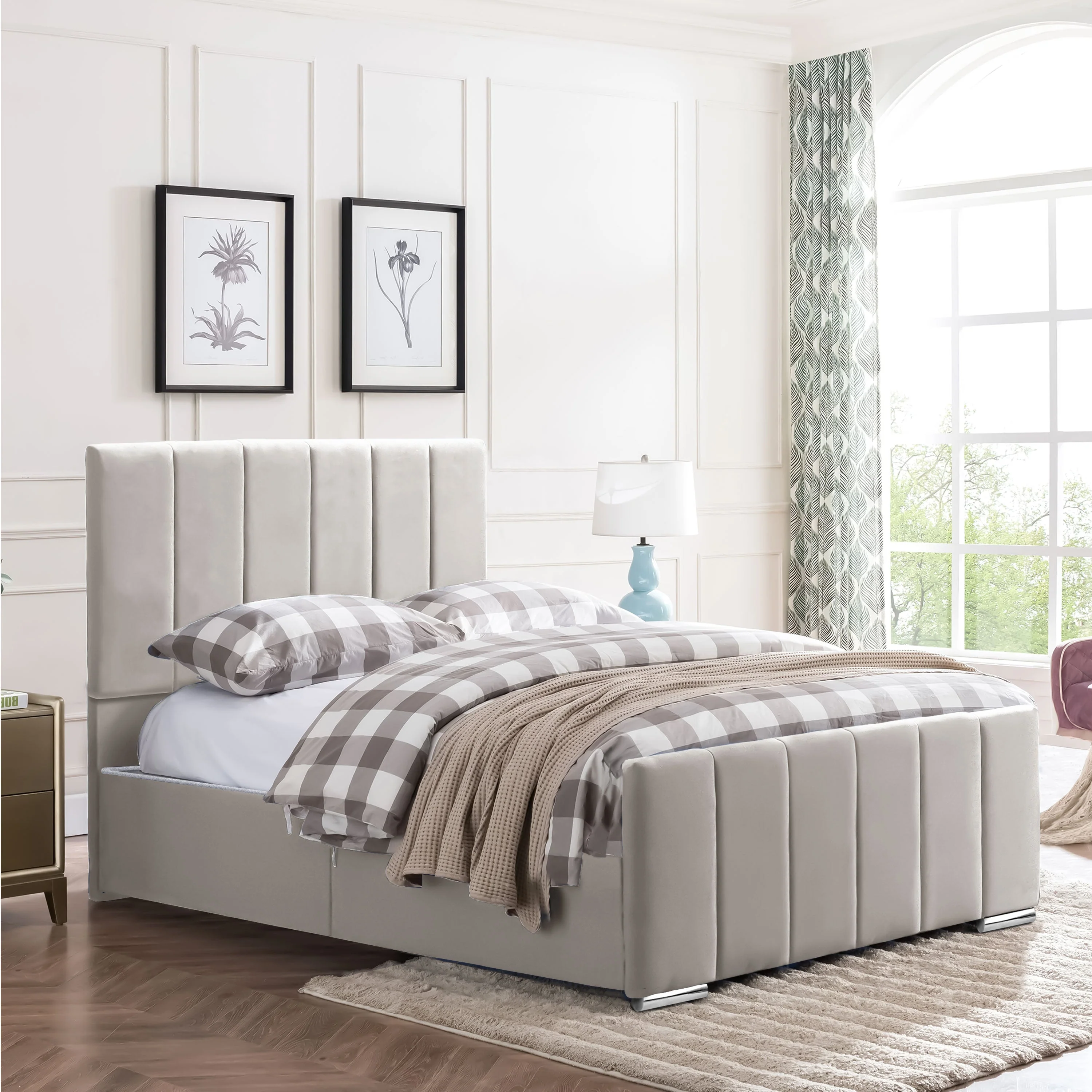 Brook - Vertical Lines Plush Velvet Divan Bed | 4ft Small Double - Image 8