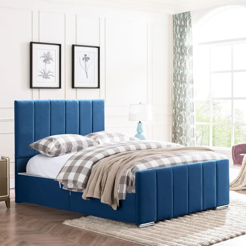 Brook - Vertical Lines Plush Velvet Divan Bed | 4ft Small Double - Image 14
