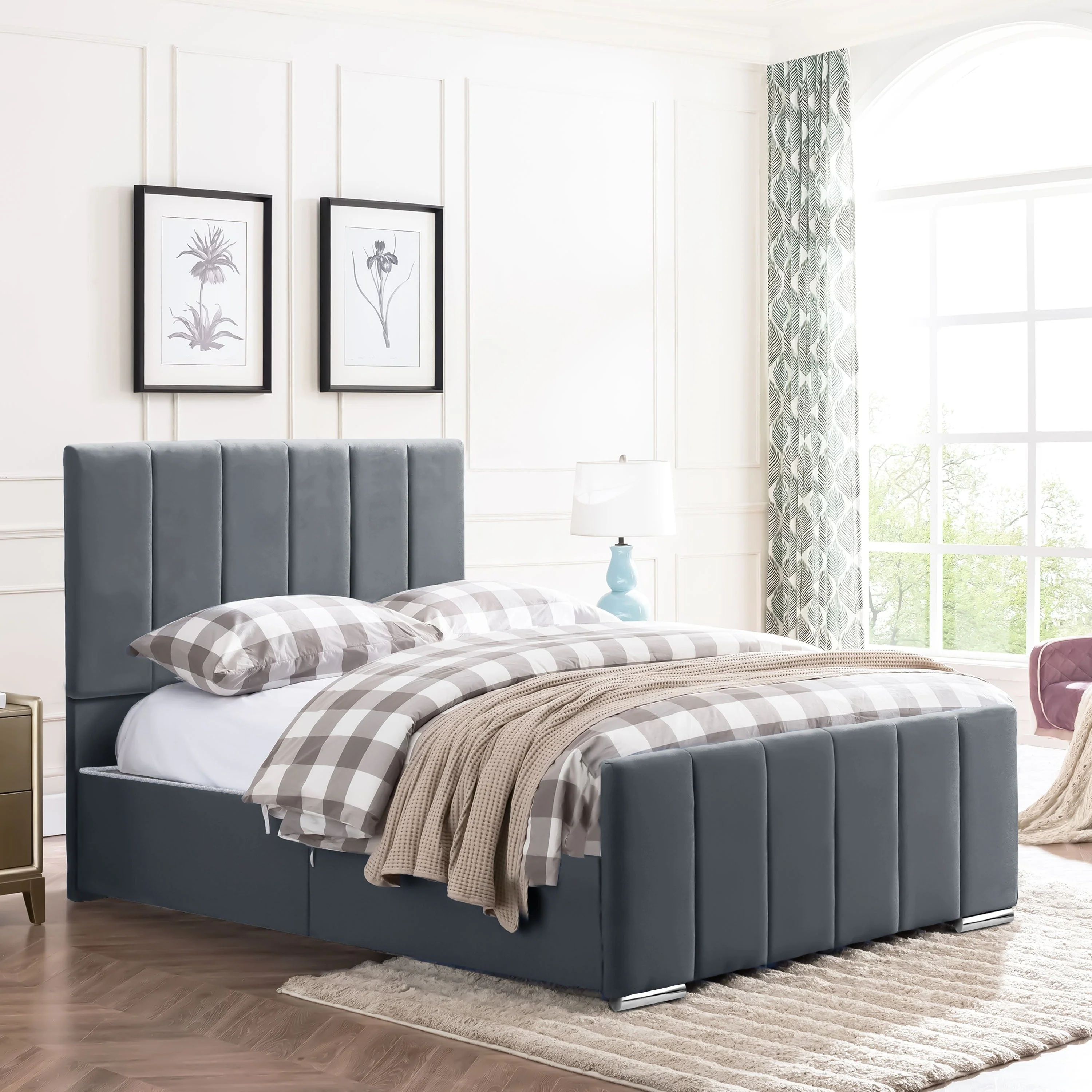 Brook - Vertical Lines Plush Velvet Divan Bed | 4ft Small Double - Image 4