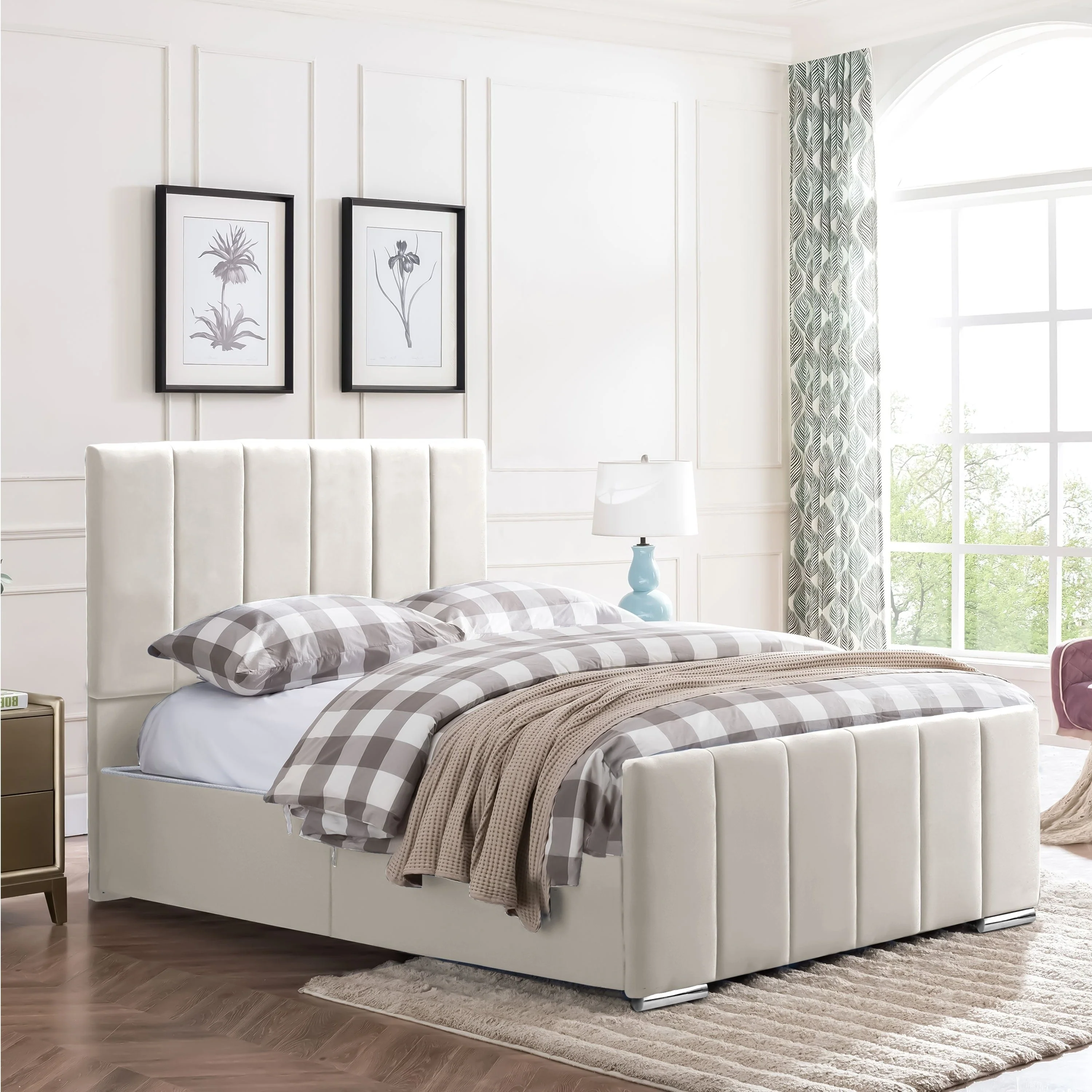 Brook - Vertical Lines Plush Velvet Divan Bed | 4ft Small Double - Image 6