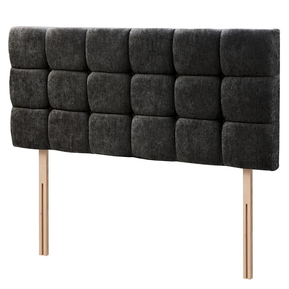 Chenille- Cubed Buttoned Small Double Headboard (4ft) - Image 3