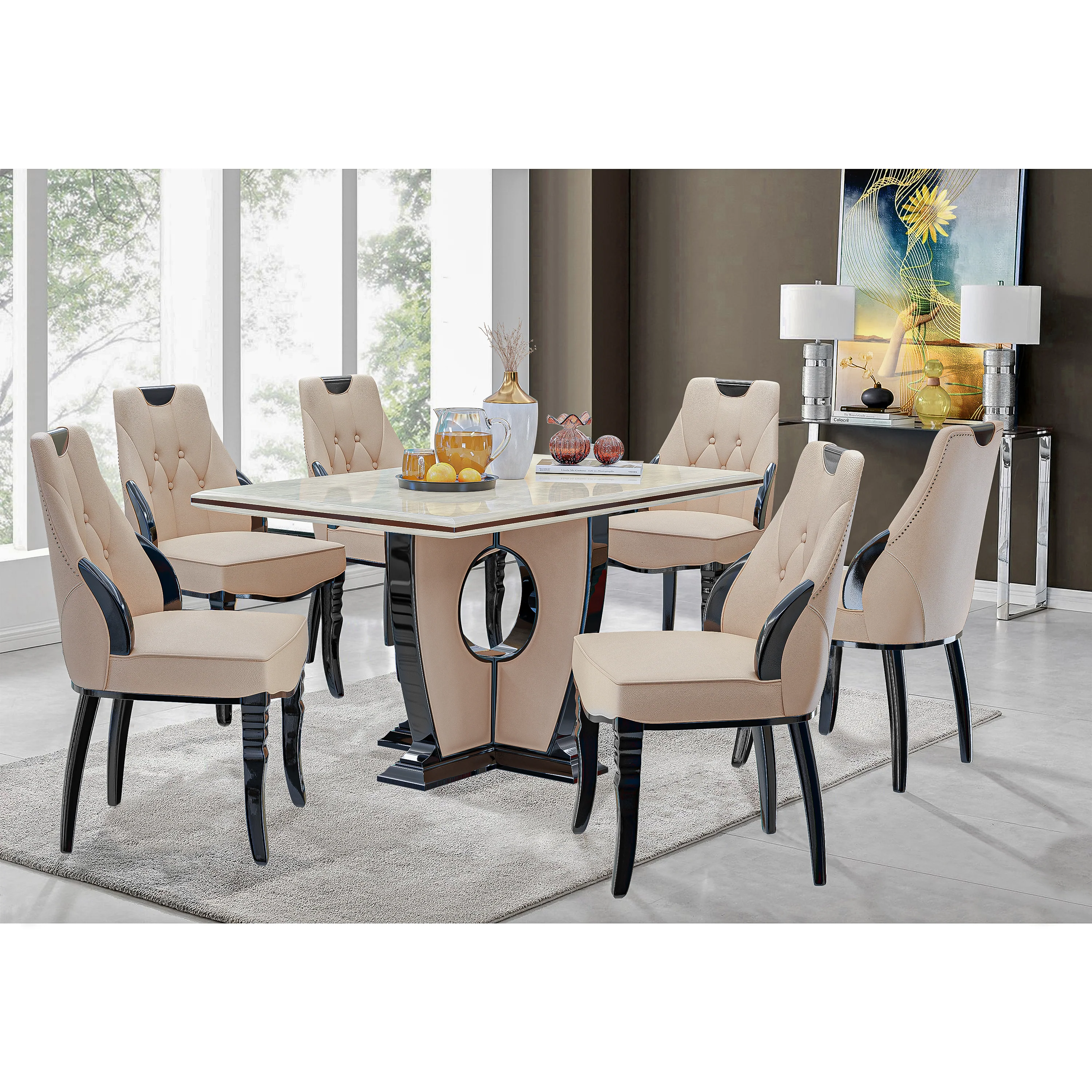 Clifton - Large Stone Marble Dining Table & 6 Carrera Chairs - Image 2