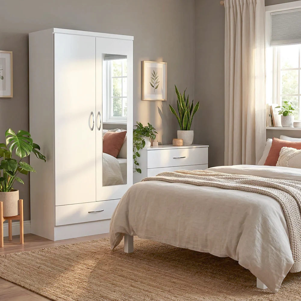Nevada 2DR Wardrobe White with Mirror - Image 2