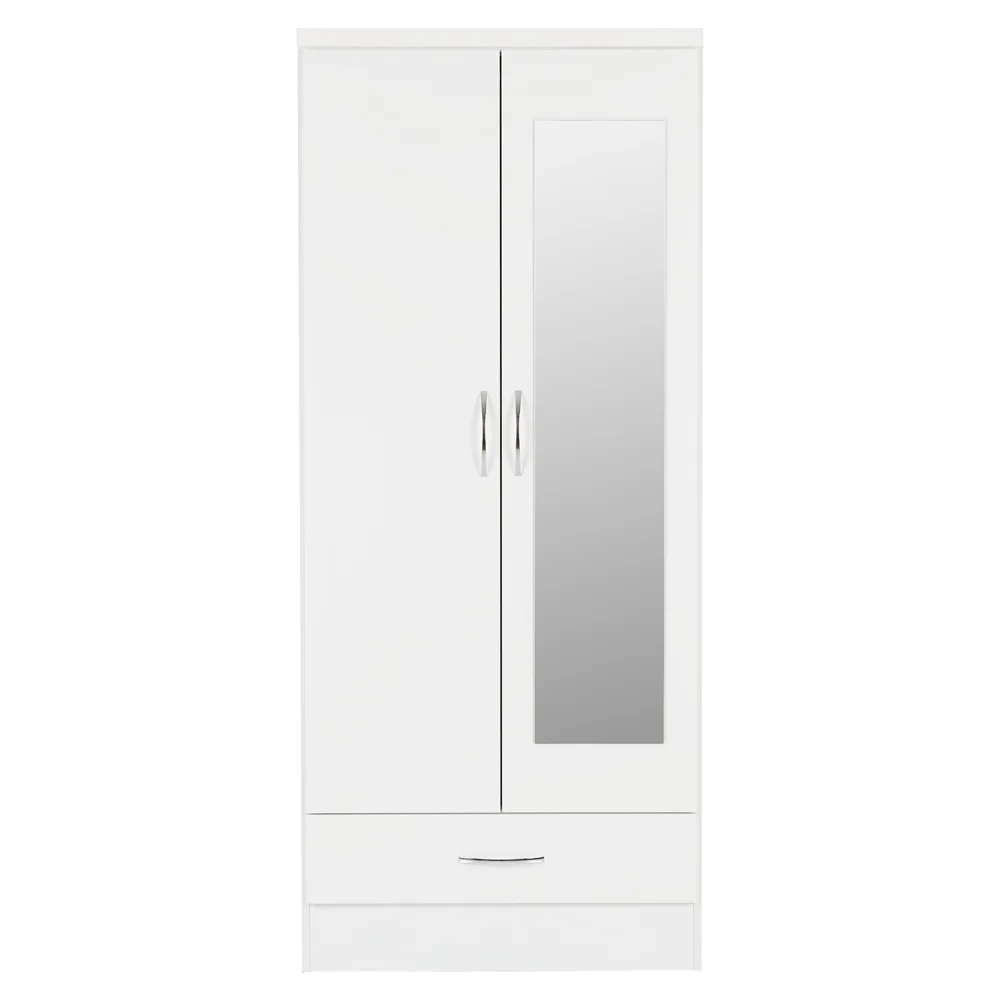 Nevada 2DR Wardrobe White with Mirror - Image 3