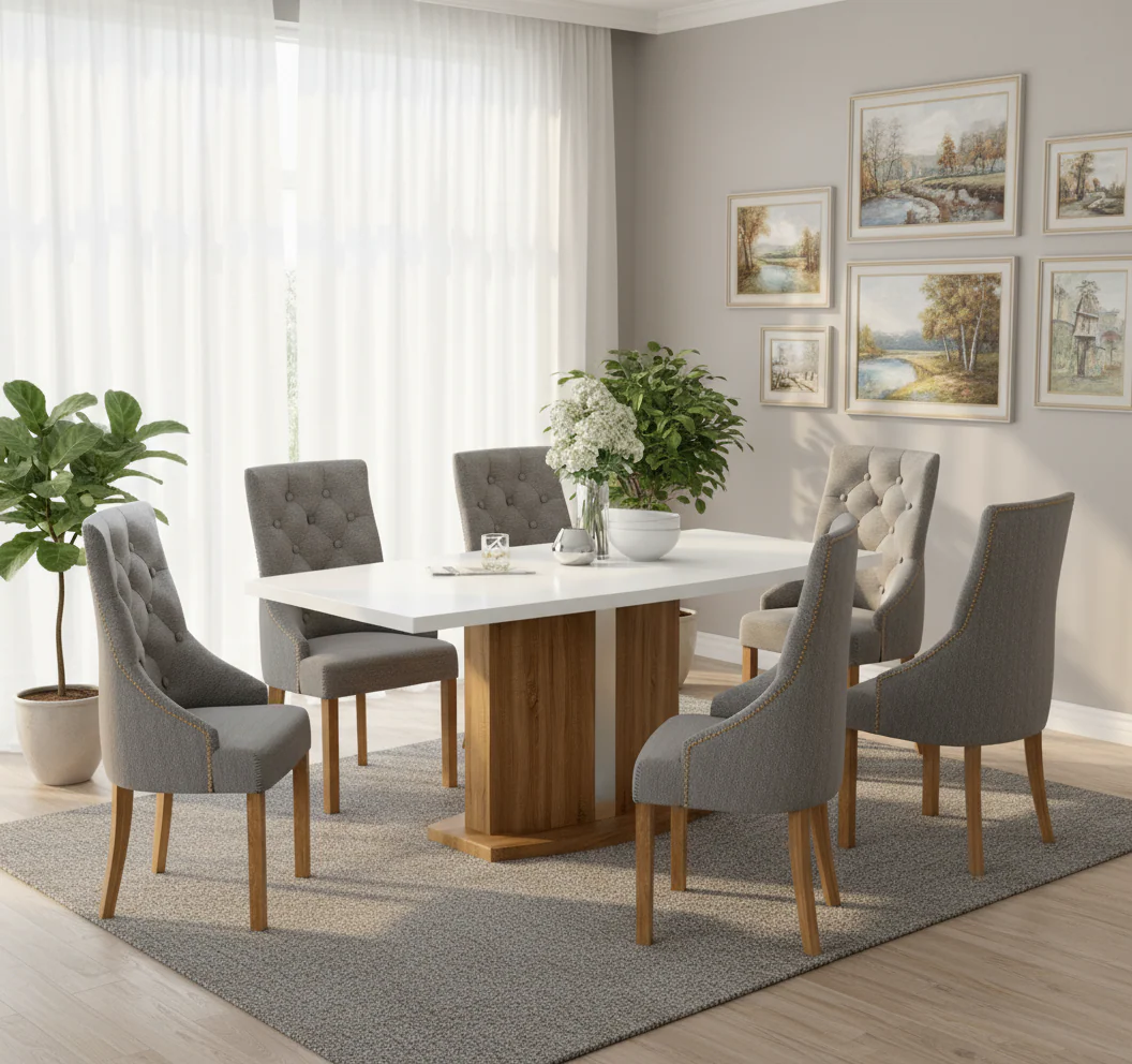 Detroit High Gloss White Top Sonoma Table & Paris Dining Chairs - Image 3