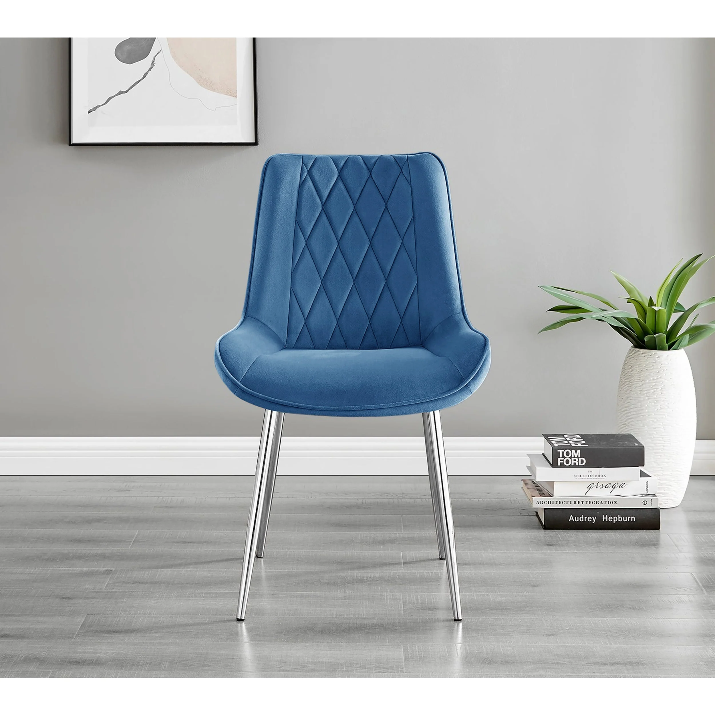 Dunloe - Large High Gloss White Dining Table & Navy Blue Maya Chairs - Image 6