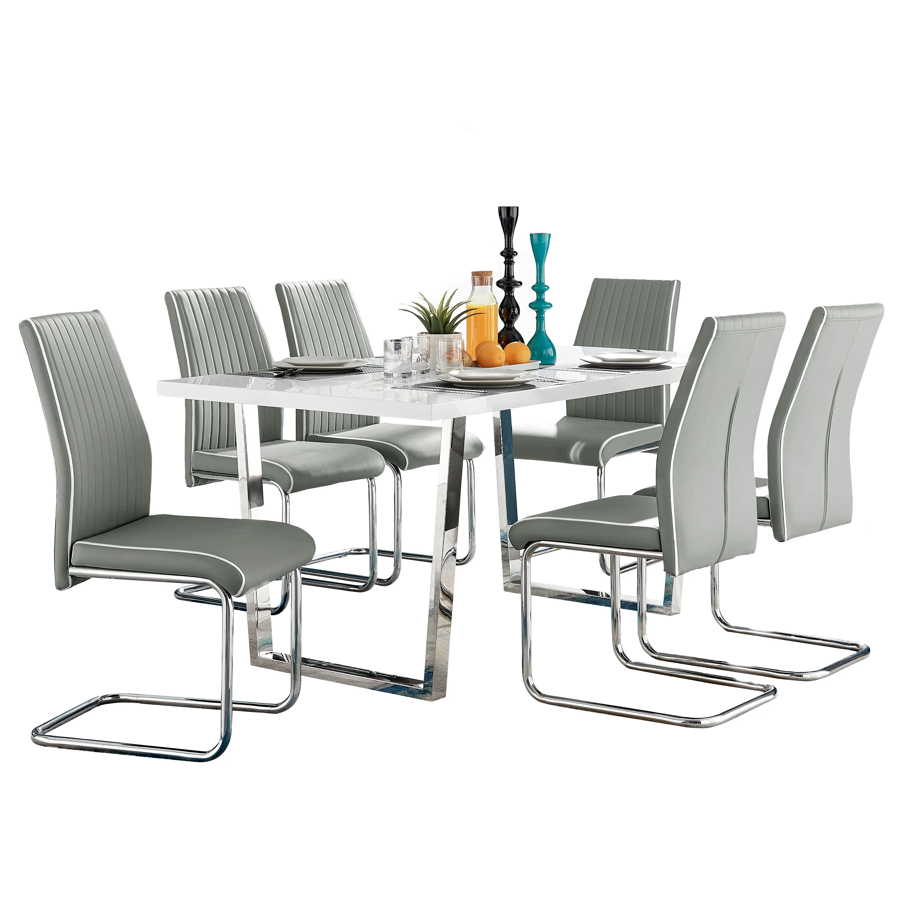Dunloe - Large White High Gloss Dining Table & Grey Elba Chairs