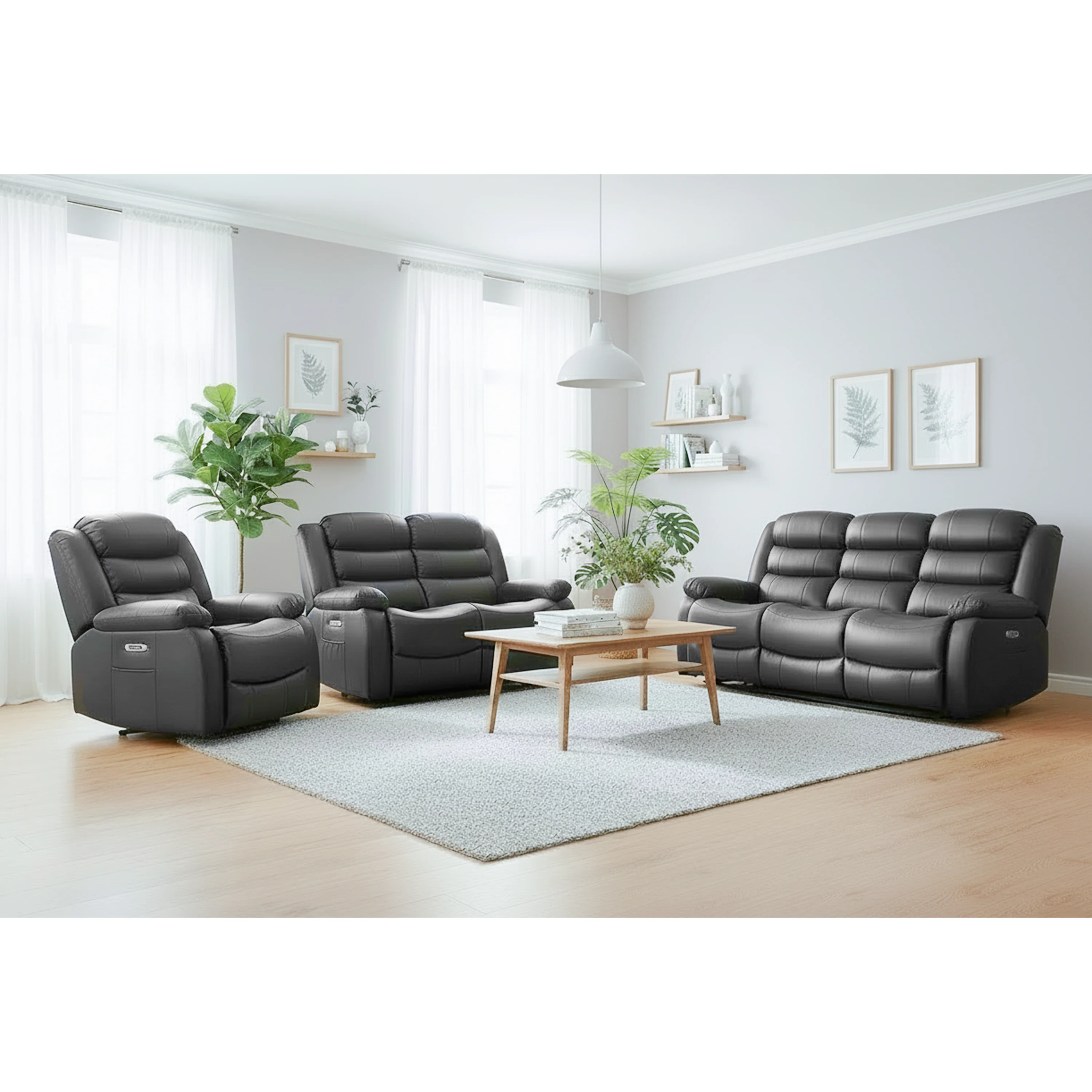 Electra - 3+2+1  Black Electric Recliner Suite with  Drinks Tray - Image 2