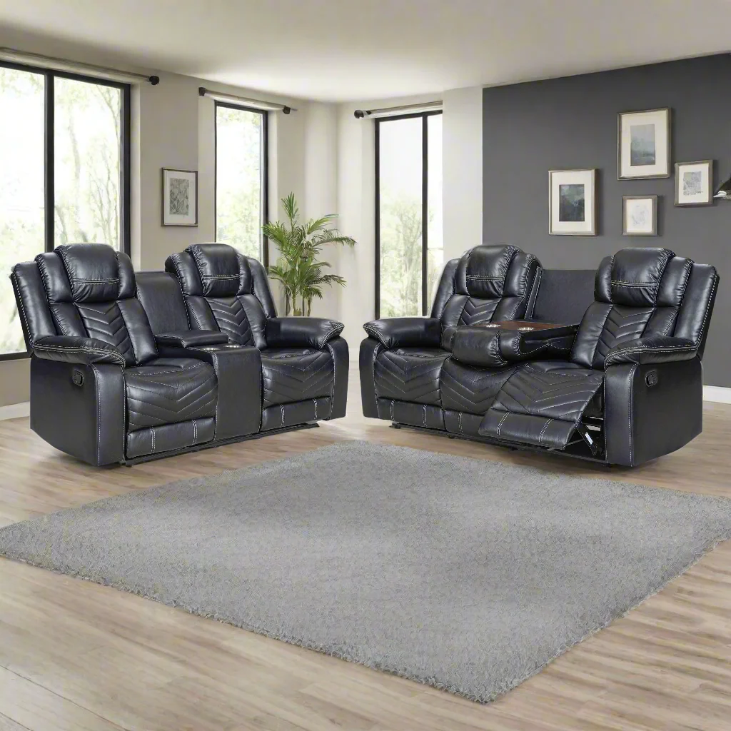 Godiva 3-2 Black Reclining Suite with Console - Image 10