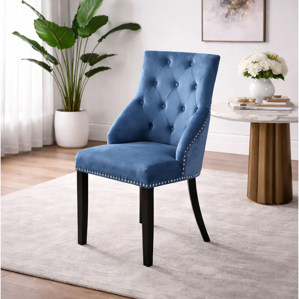 Hilton - Navy Blue Velvet Upholstered Buttoned Dining Chair - Image 6