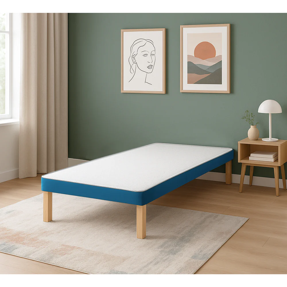 HL - Parliament Blue Plush Velvet Single Divan Base with Wooden Legs ( 3ft ) - Image 2