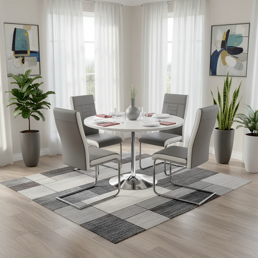 Pod White Dining Table & 4 Finbar Chairs - Image 2