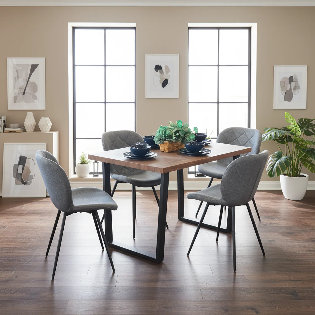 Kerry - Dark Oak Wood Effect Dining Table & 4 Astrid Grey Fabric Dining Chairs - Image 2