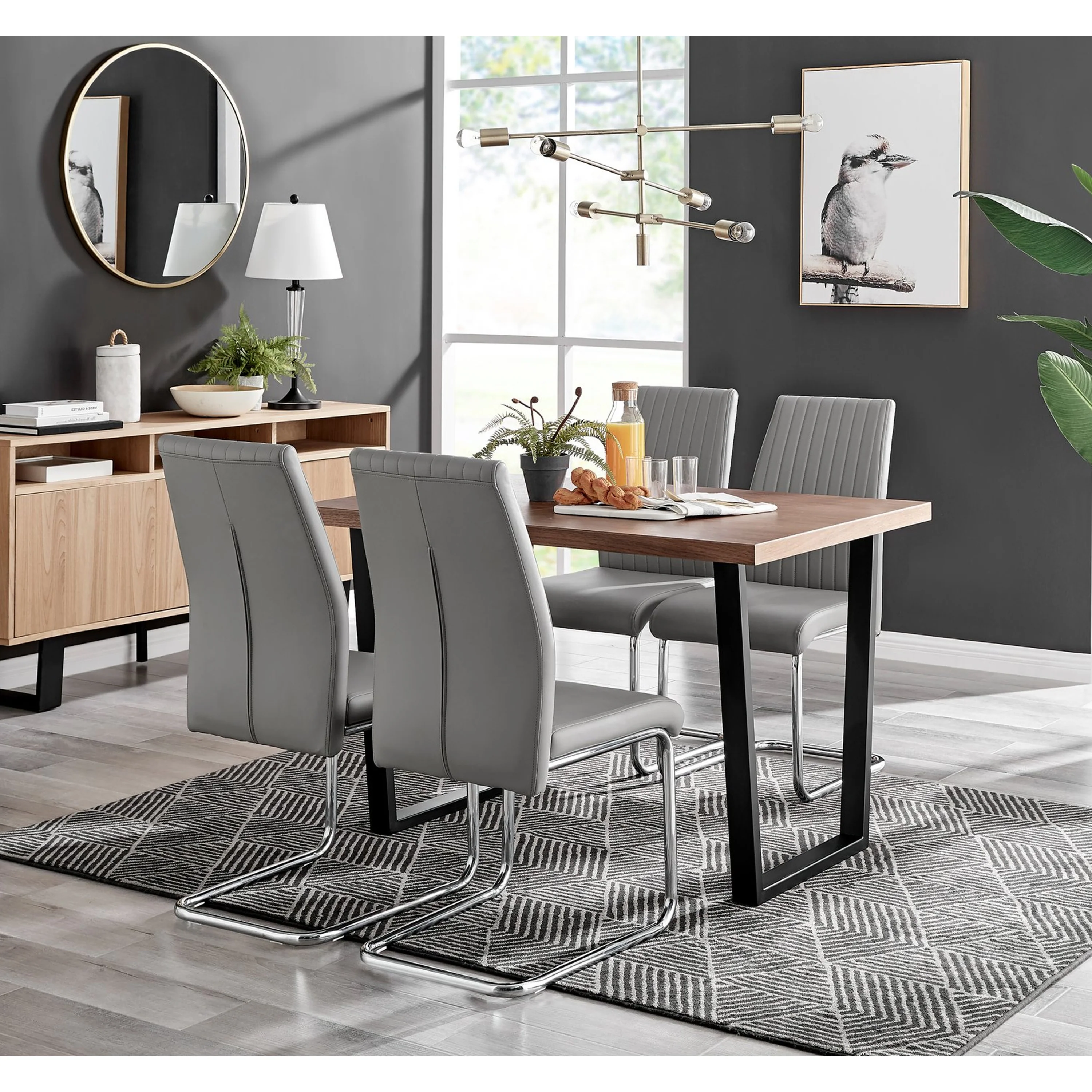 Kerry - Dark Oak Wood Effect Dining Table & 4 Elba Grey Dining Chairs - Image 2