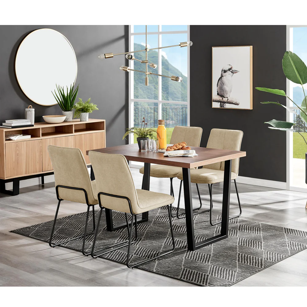 Kerry - Dark Oak Wood Effect Dining Table & 4 Halle Beige Fabric Dining Chairs - Image 2