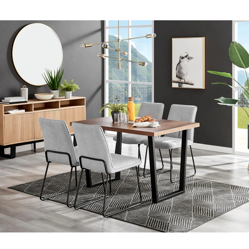 Kerry - Dark Oak Wood Effect Dining Table & 4 Halle Light Grey Fabric Dining Chairs - Image 2