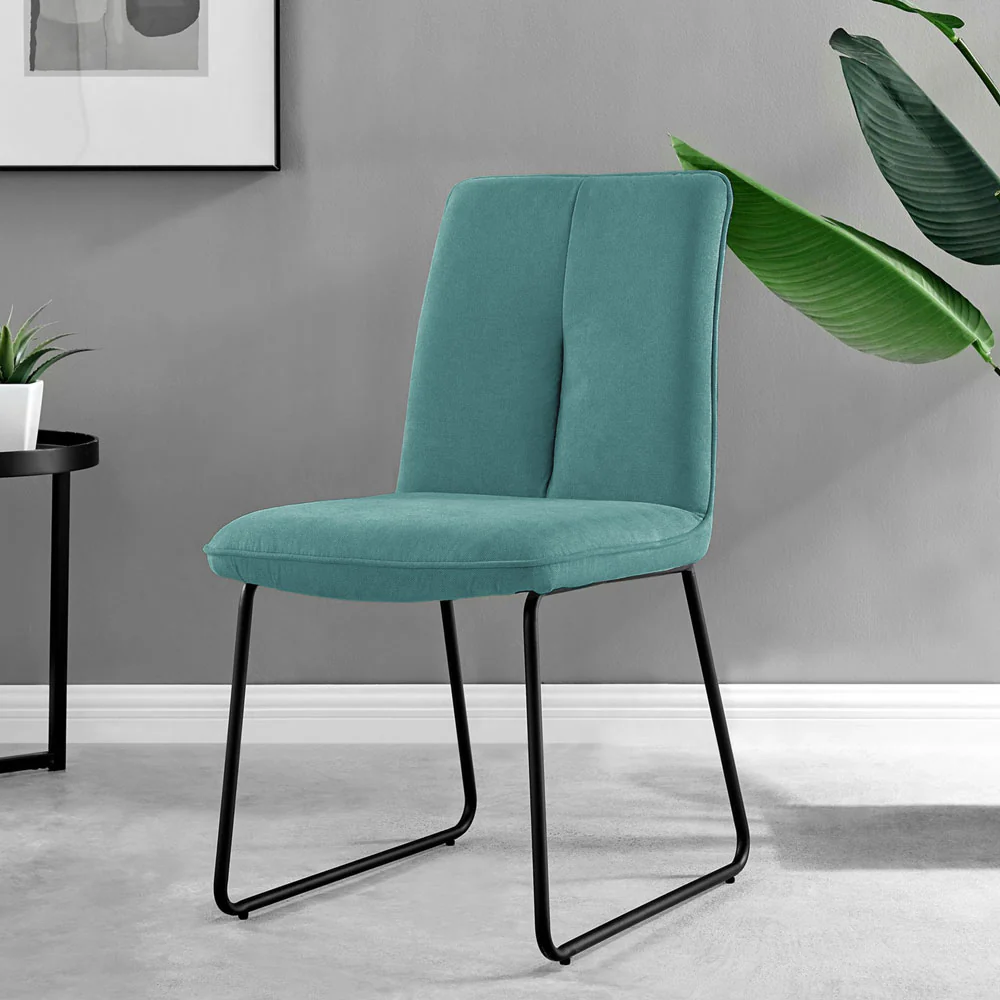Halle - Turquoise Fabric Black Leg Dining Chair - Image 3