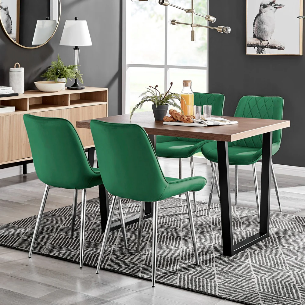 Kerry - Dark Oak Wood Effect Dining Table & 4 Maya Green Velvet Dining Chairs - Image 2