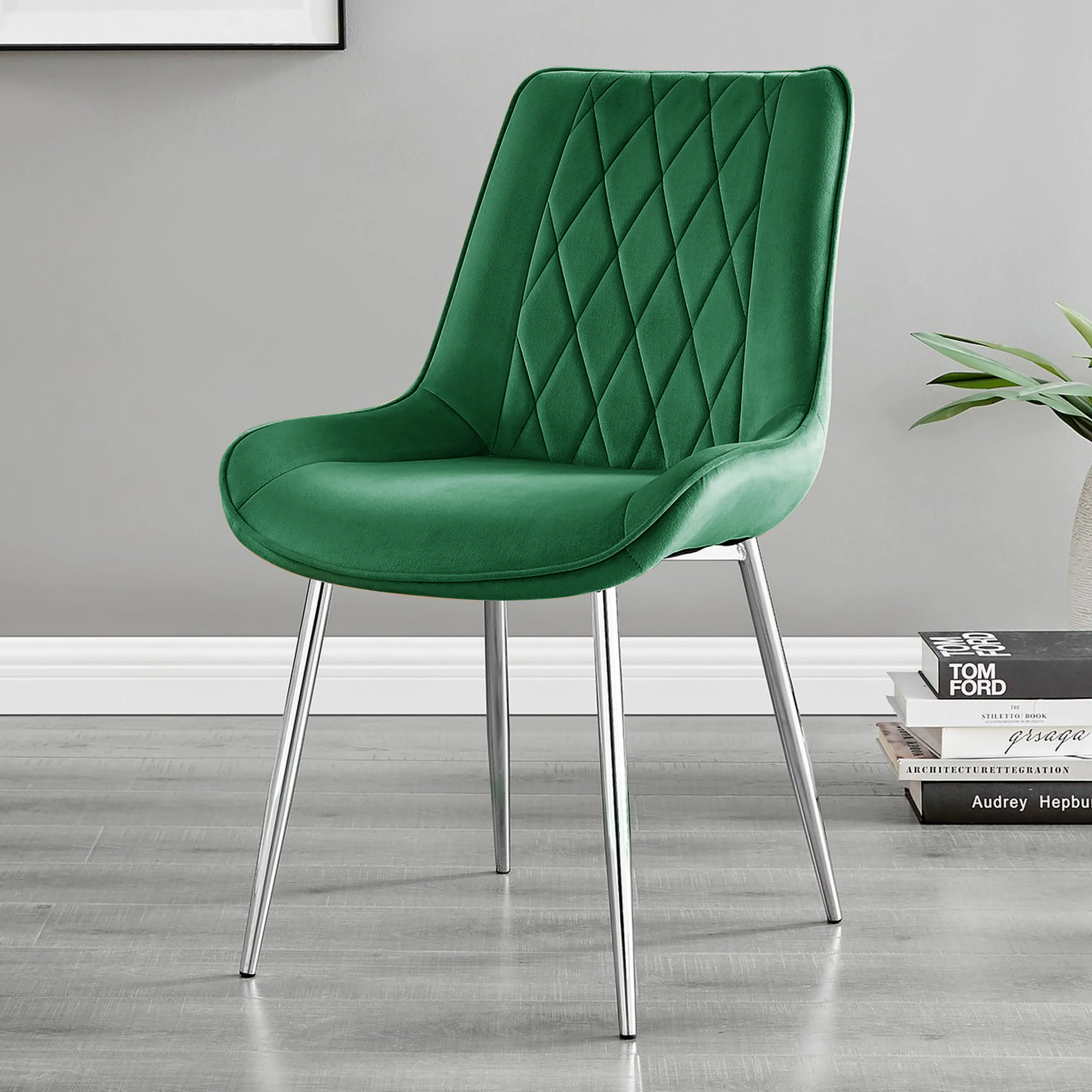 Kerry - Dark Oak Wood Effect Dining Table & 4 Maya Green Velvet Dining Chairs - Image 8