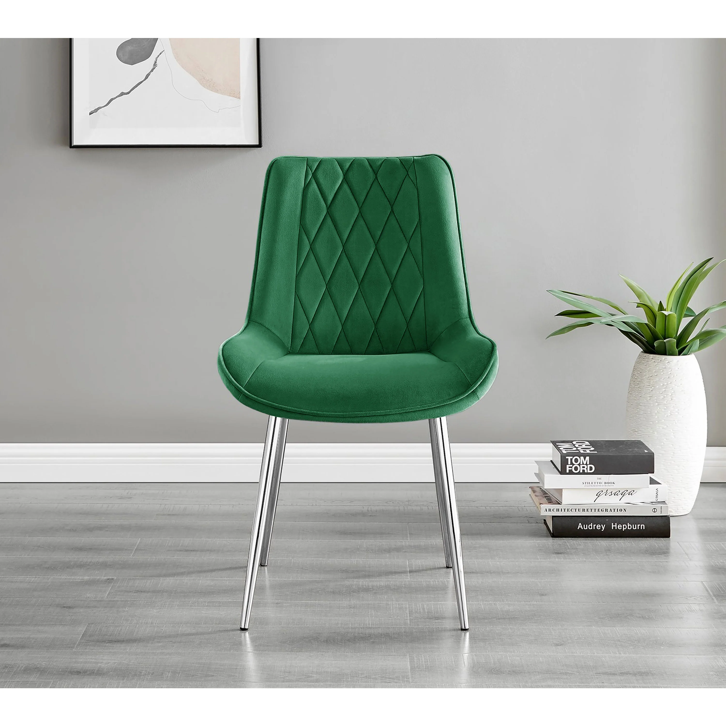 Kerry - Dark Oak Wood Effect Dining Table & 4 Maya Green Velvet Dining Chairs - Image 9