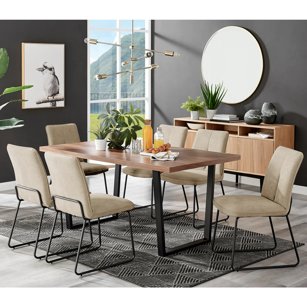 Kerry - Large Dark Oak Wood Effect Dining Table & Halle Beige Fabric Dining Chairs - Image 2