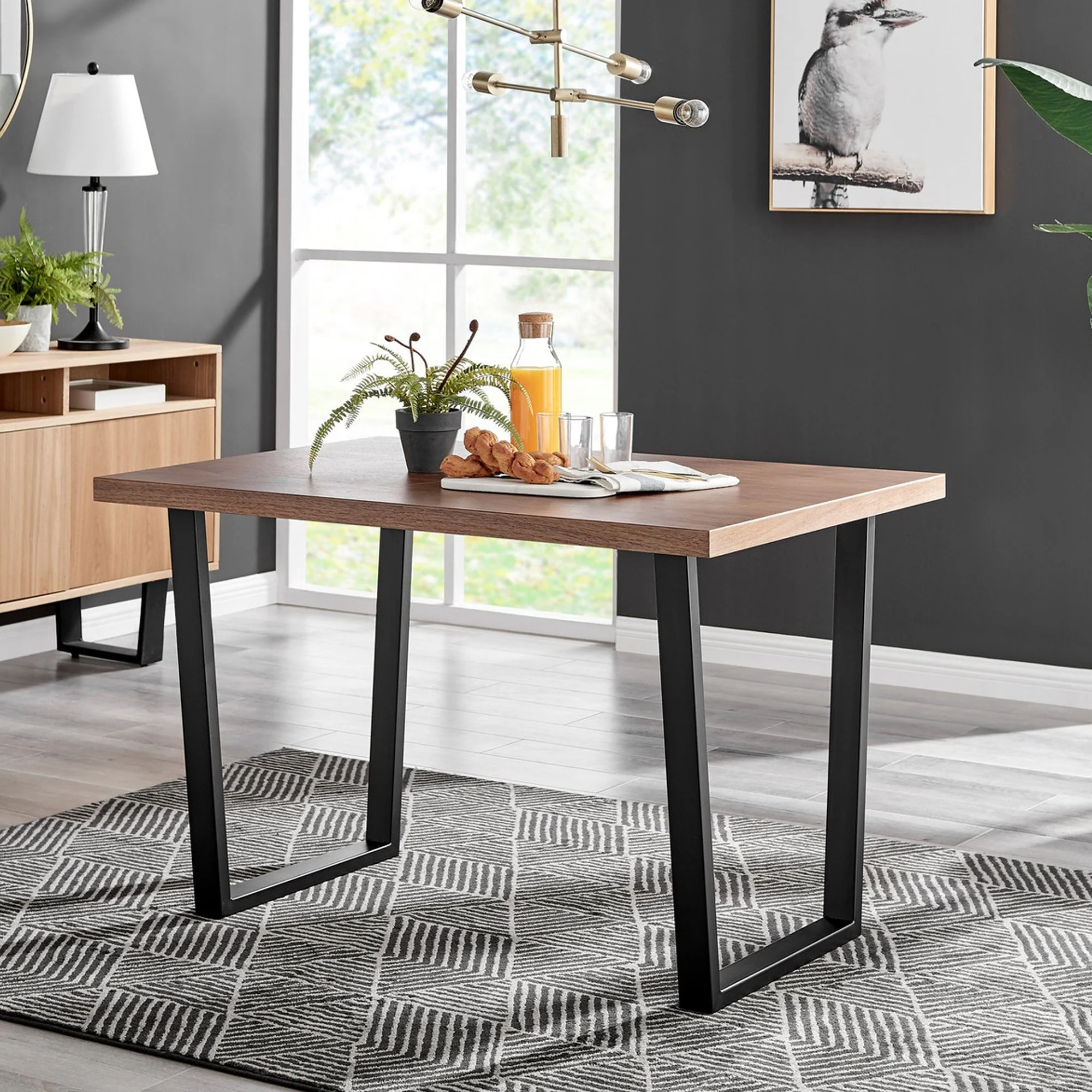 Kerry - Large Dark Oak Wood Effect Dining Table & Halle Beige Fabric Dining Chairs - Image 3