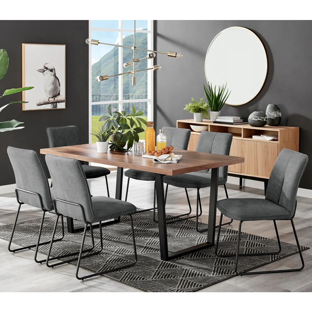 Kerry - Large Dark Oak Wood Effect Dining Table & Halle Grey Fabric Dining Chairs - Image 2
