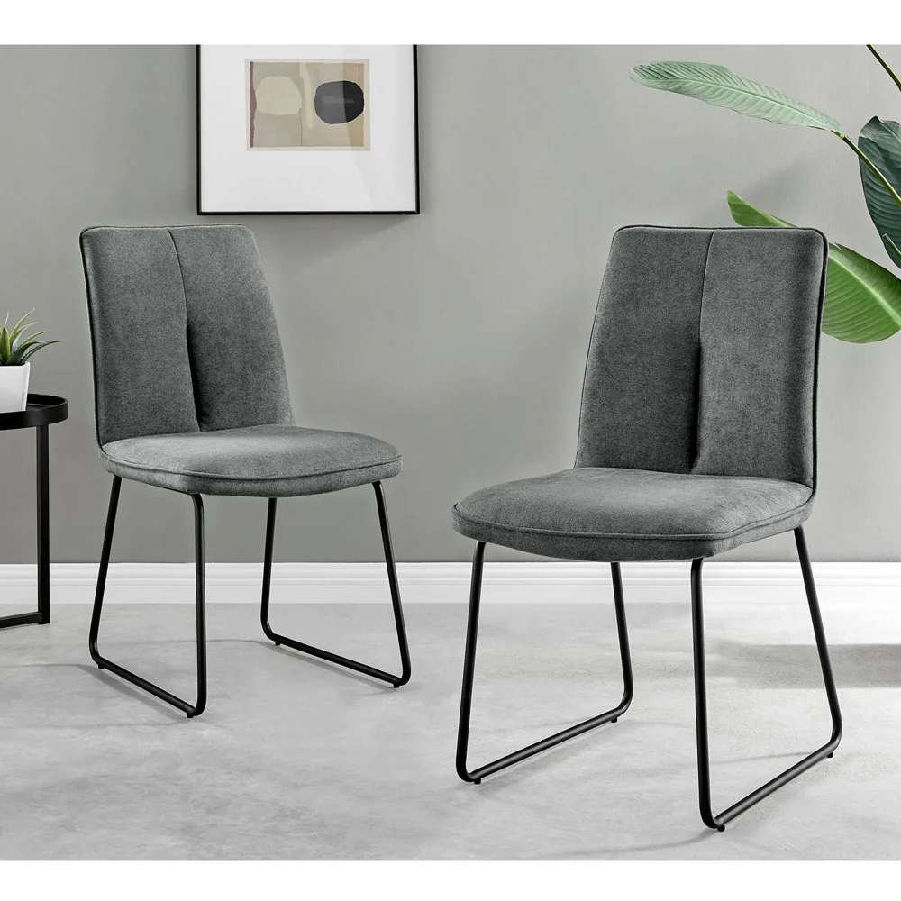 Kerry - Large Dark Oak Wood Effect Dining Table & Halle Grey Fabric Dining Chairs - Image 8