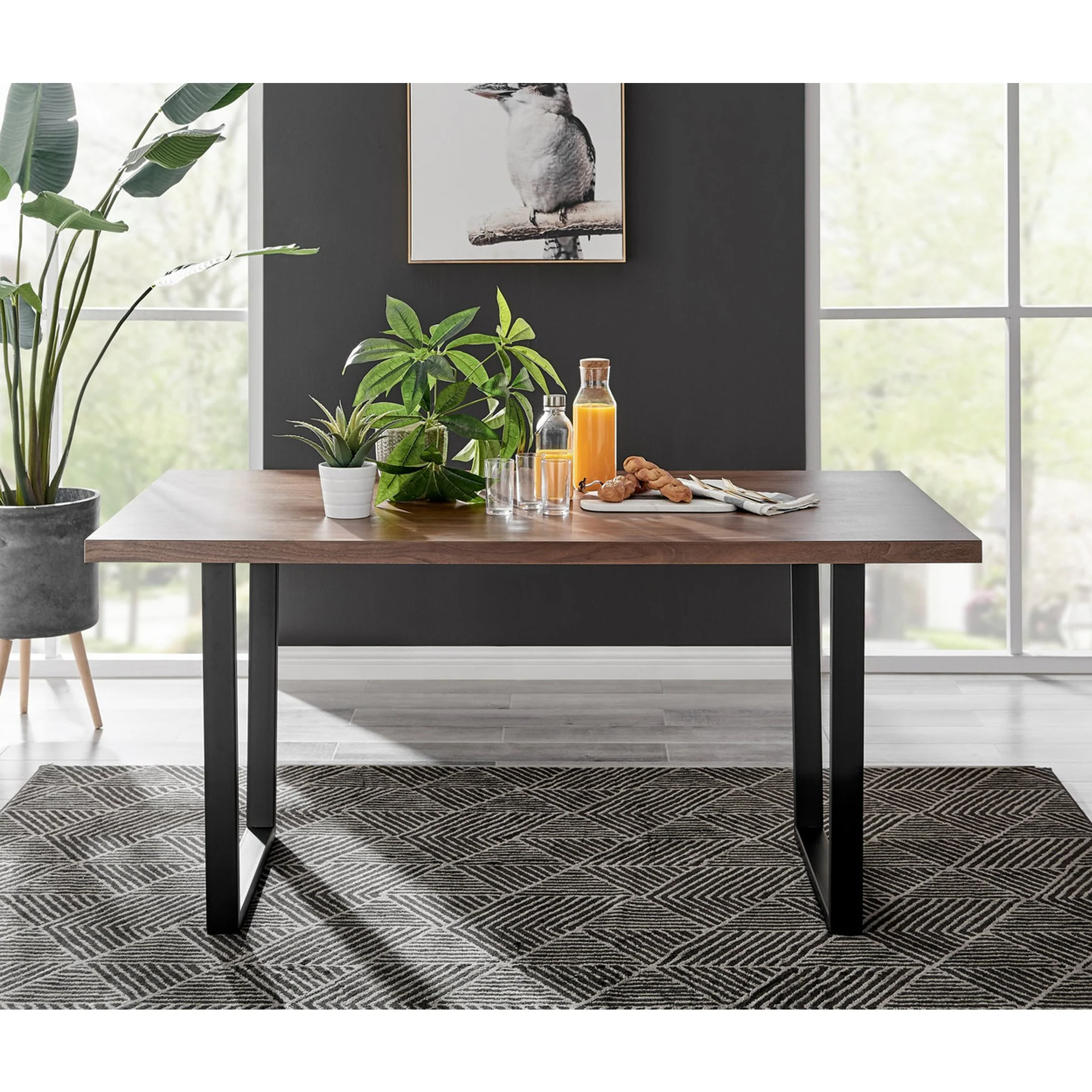 Kerry - Dark Oak Wood Effect Dining Table & 4 Maya Blue Velvet Dining Chairs - Image 4