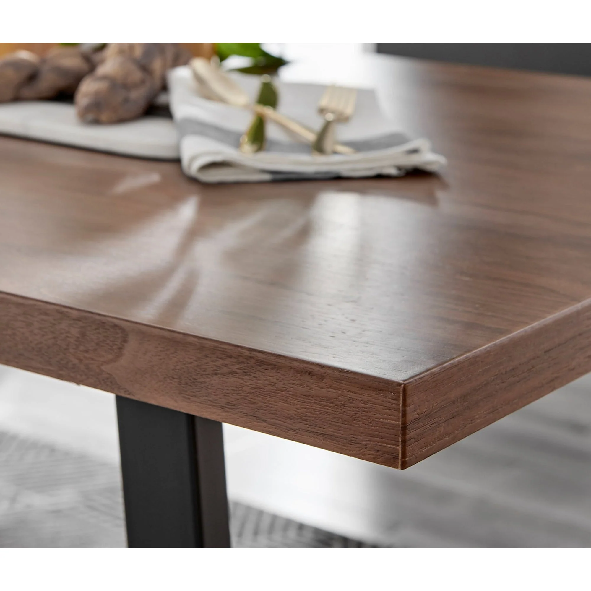 Kerry - Dark Oak Wood Effect Dining Table & 4 Maya Blue Velvet Dining Chairs - Image 7