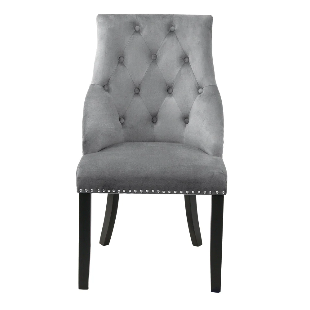 Hilton - Grey Velvet Upholstered Buttoned Dining Chair - Image 3
