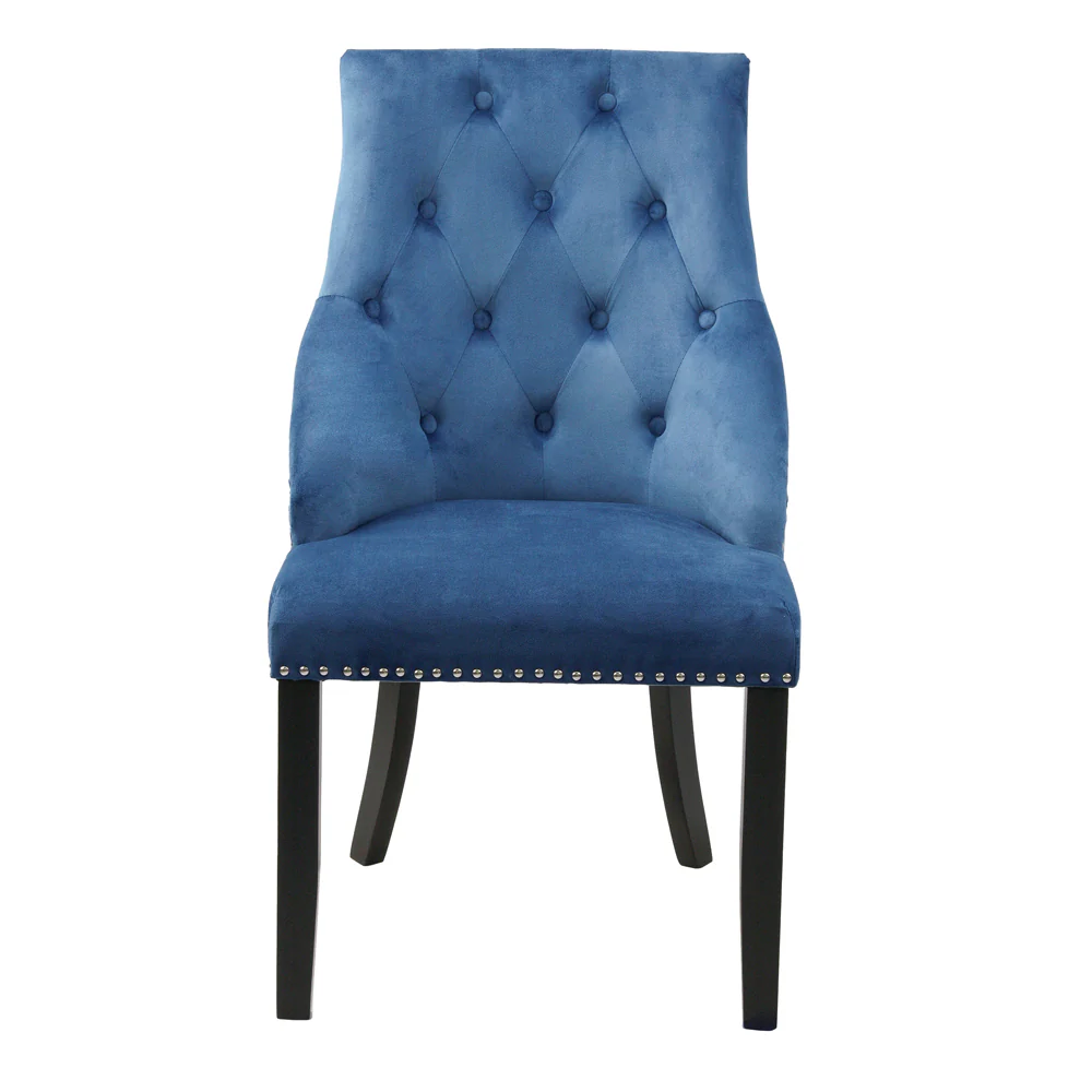 Kerry - Large Dark Oak Wood Effect Dining Table & Hilton Navy Blue Velvet Upholstered Buttoned Dining Chair - Image 6