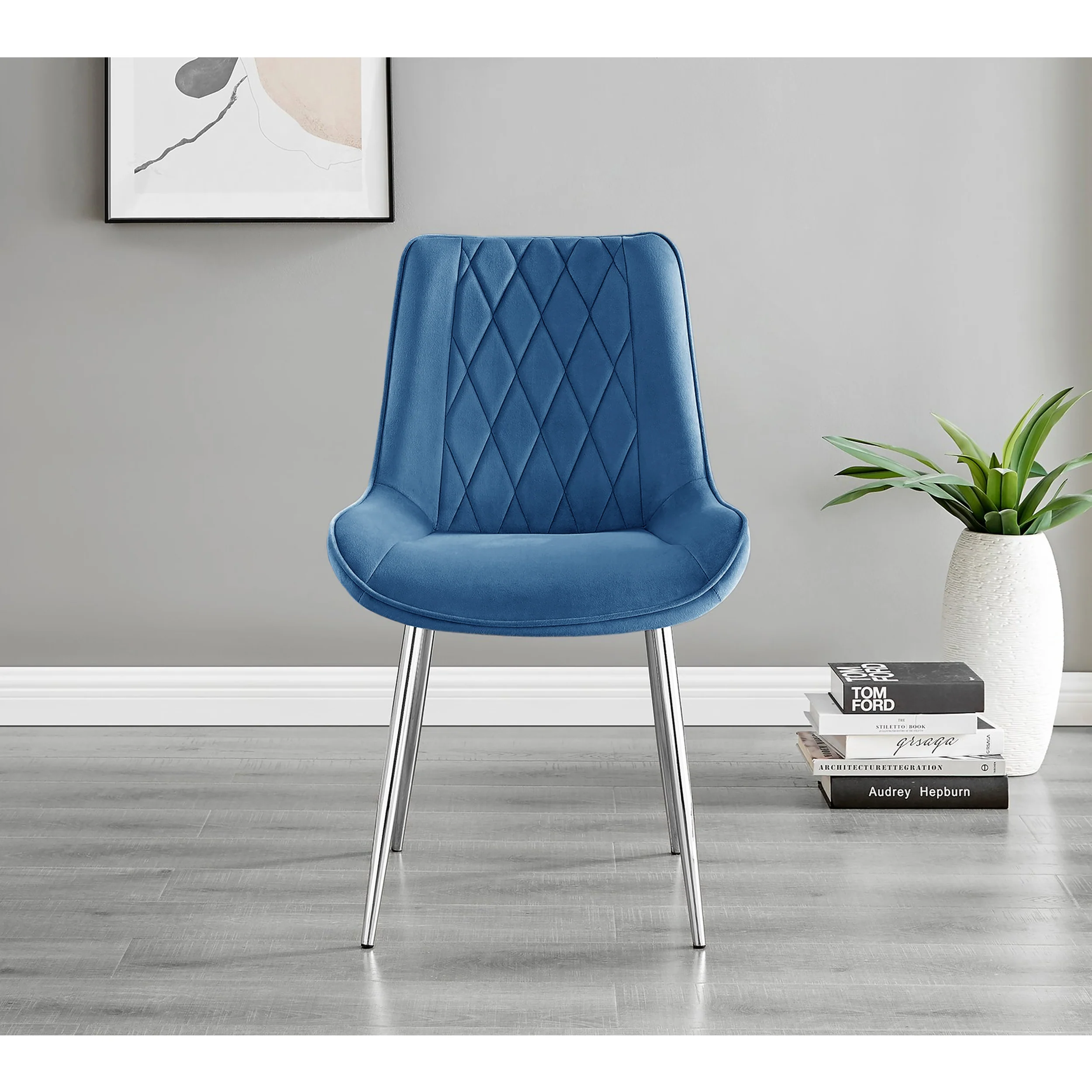 Kerry - Dark Oak Wood Effect Dining Table & 4 Maya Blue Velvet Dining Chairs - Image 11
