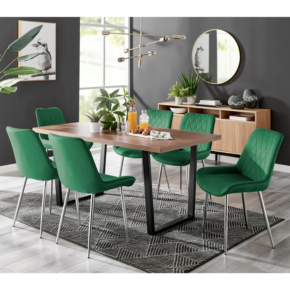 Kerry - Large Dark Oak Wood Effect Dining Table & Maya Green Velvet Dining Chairs - Image 2