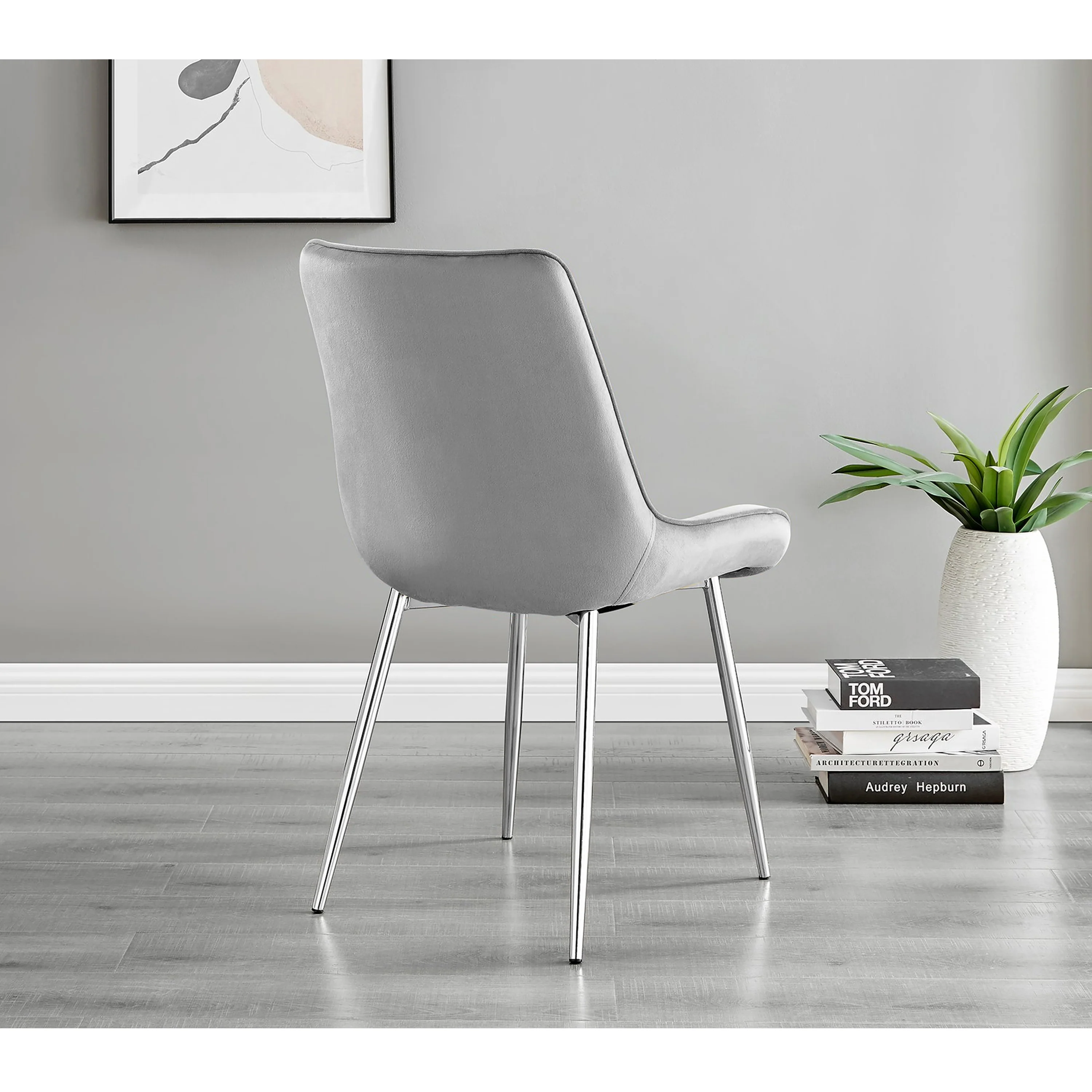 Maya - Grey Velvet Chrome Leg Luxury Dining Chair - Image 2