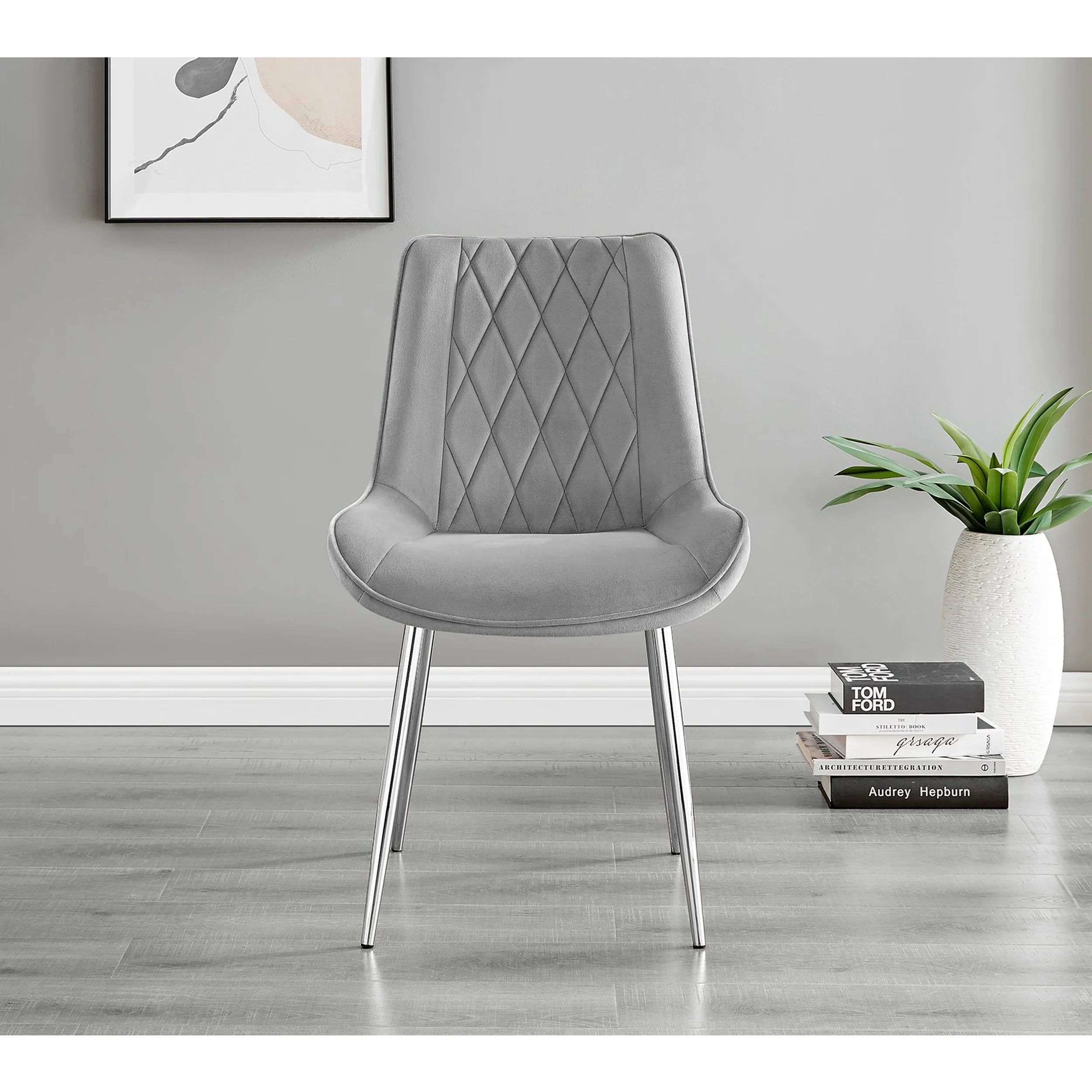 Maya - Grey Velvet Chrome Leg Luxury Dining Chair - Image 3