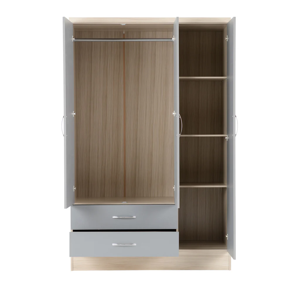 Nevada 3 Door Wardrobe Grey - Image 3