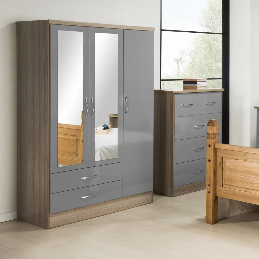Nevada 3 Door Wardrobe Grey - Image 5