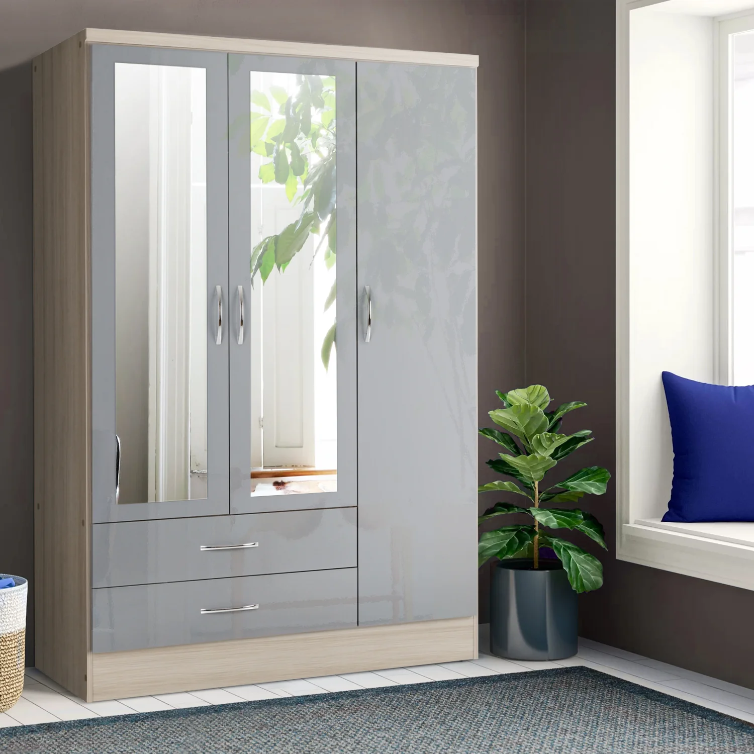 Nevada 3 Door Wardrobe Grey - Image 6