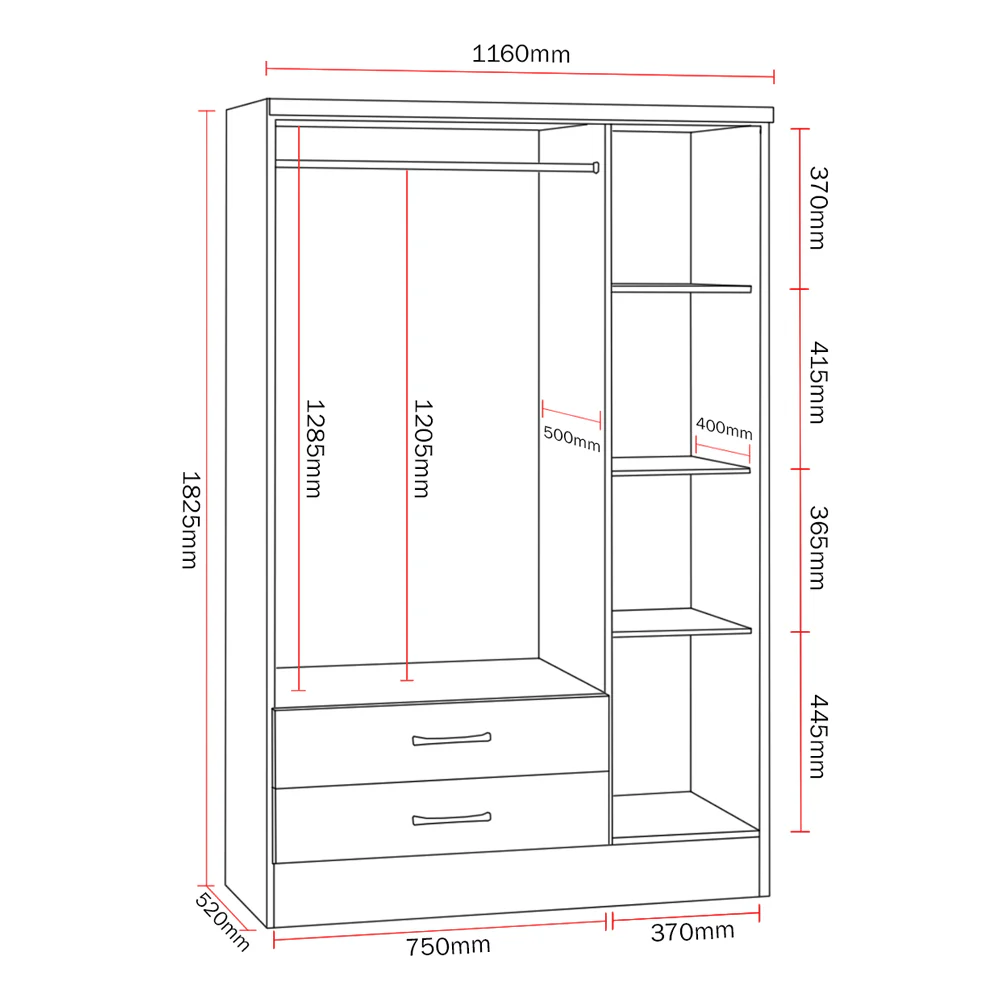 Nevada 3 Door Wardrobe White - Image 4