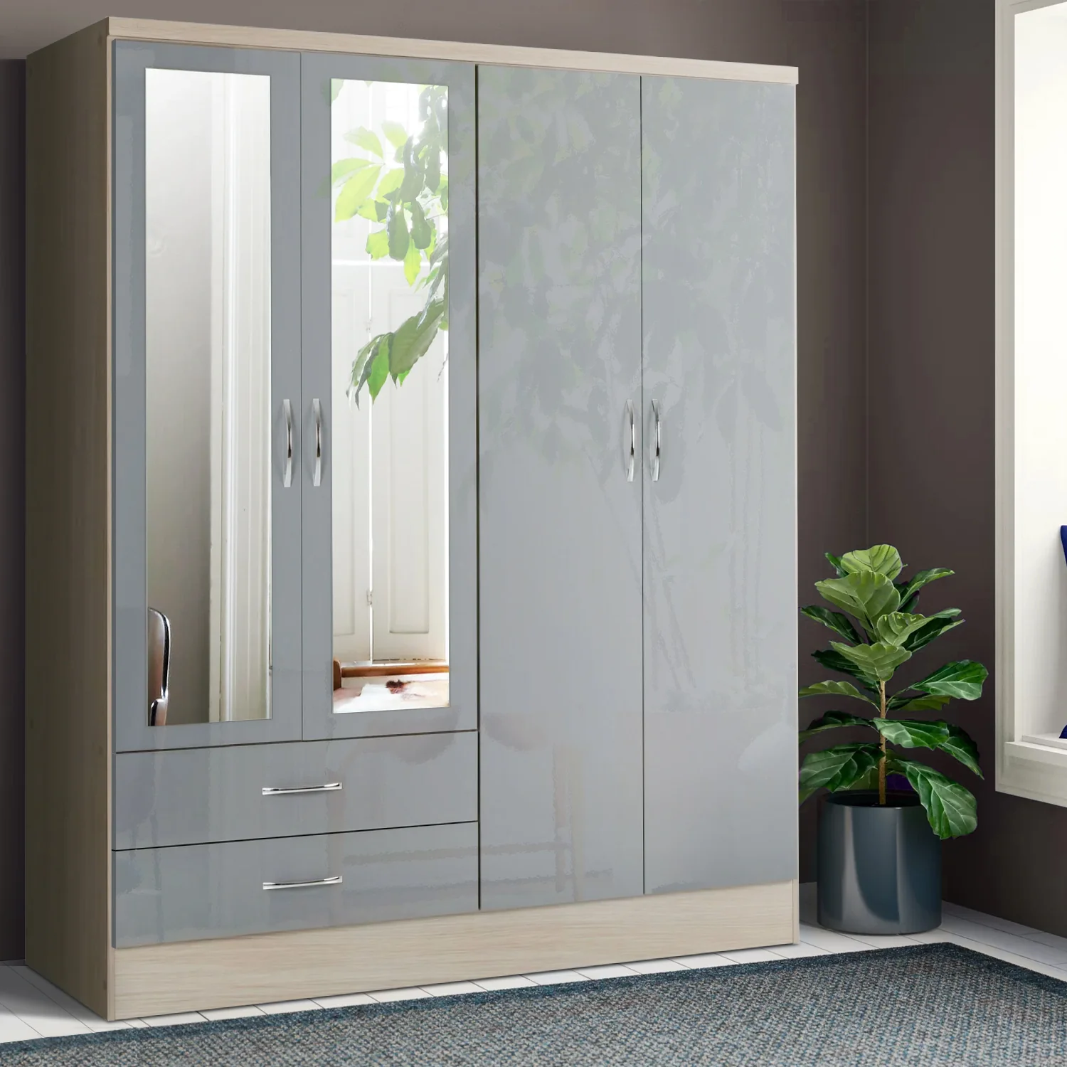 Nevada 4 Door Wardrobe Grey - Image 5