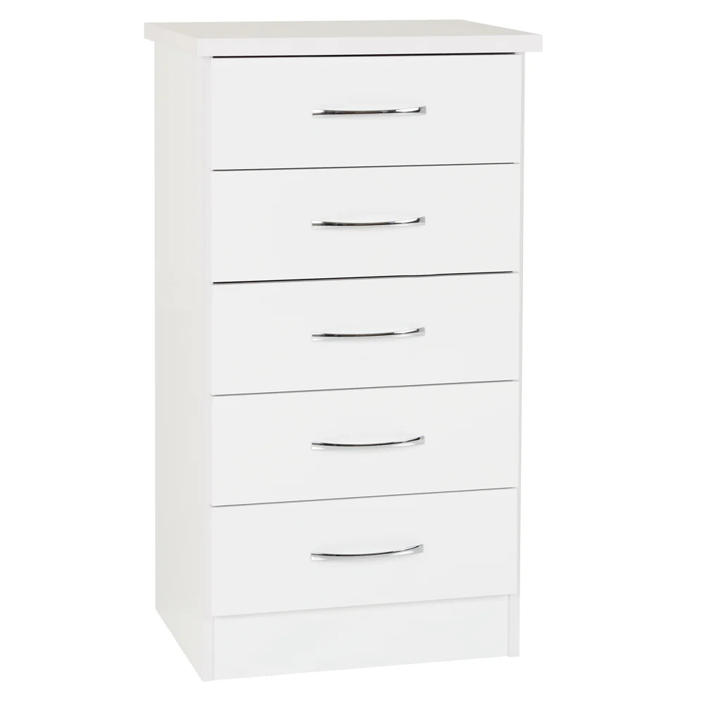 Nevada 5 Drawer Narrow Chest White
