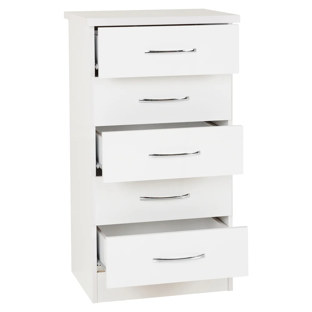 Nevada 5 Drawer Narrow Chest White - Image 2