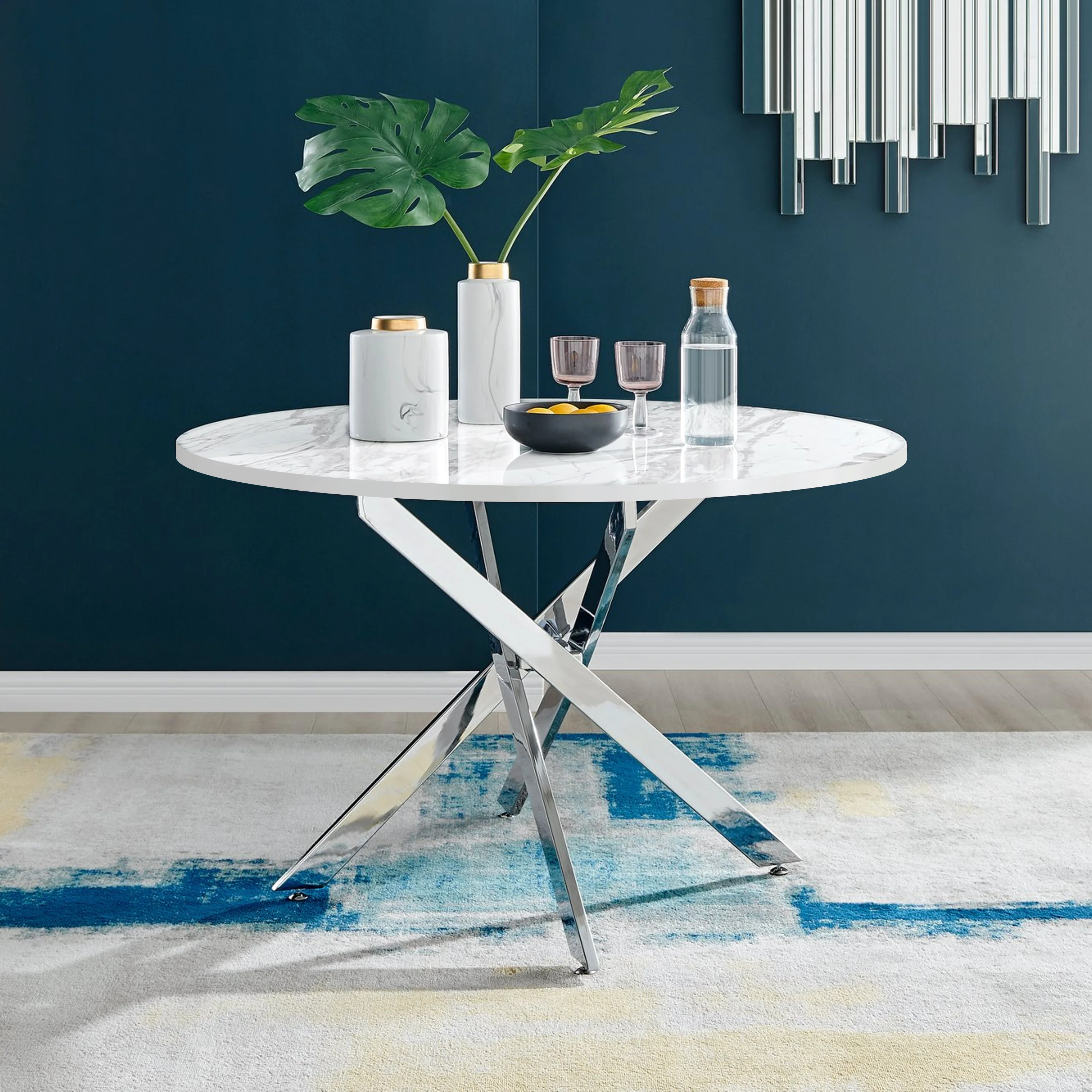 Palma - White Marble High Gloss Effect Chrome Leg Table & 4 Finbar Grey Chairs - Image 3
