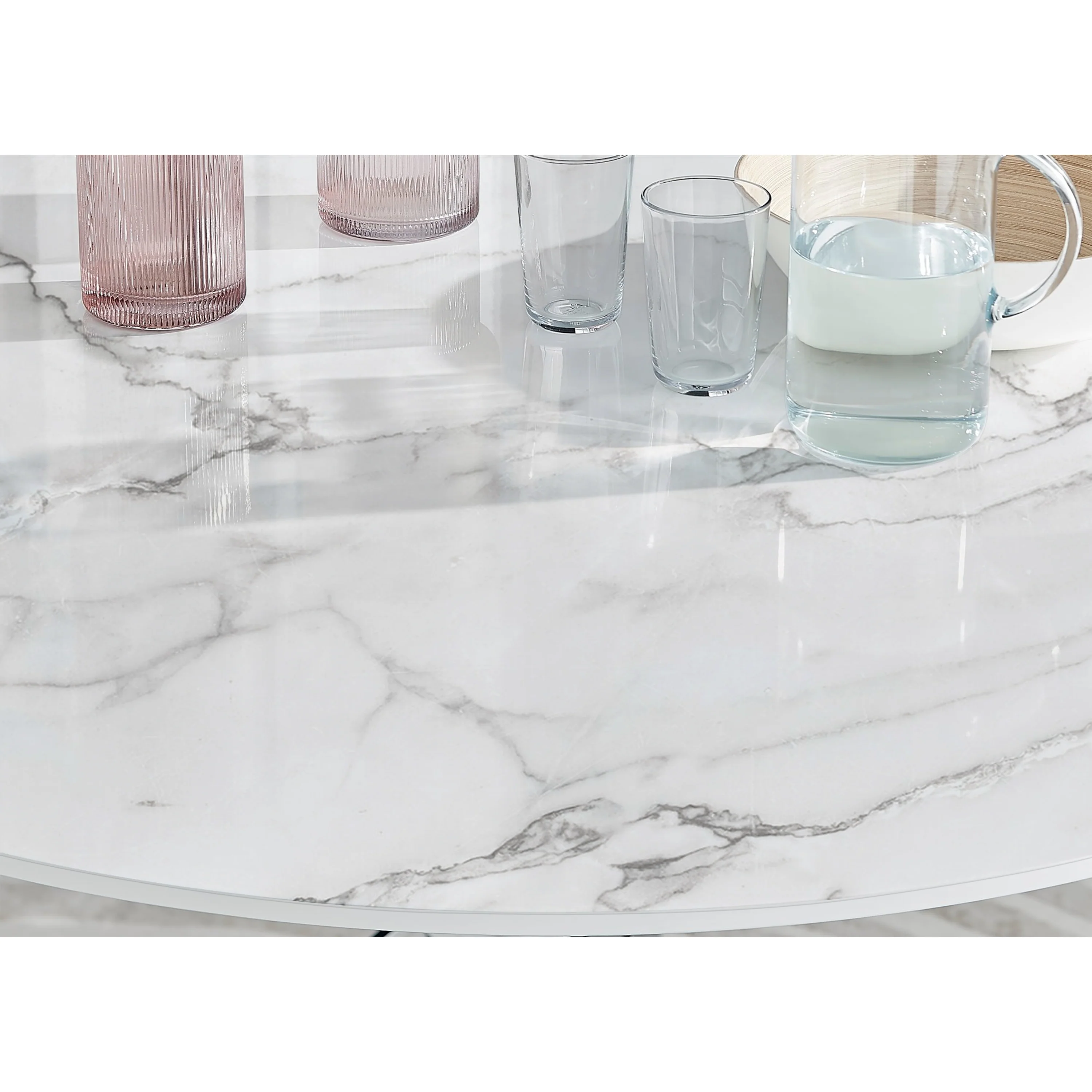 Palma - White Marble High Gloss Effect Chrome Leg Table & 4 Finbar Grey Chairs - Image 4