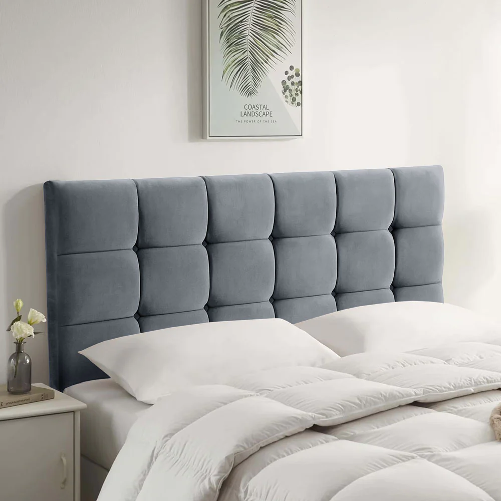 Plush Velvet - Cubed Buttoned Double Headboard (4ft6 ) - Image 6