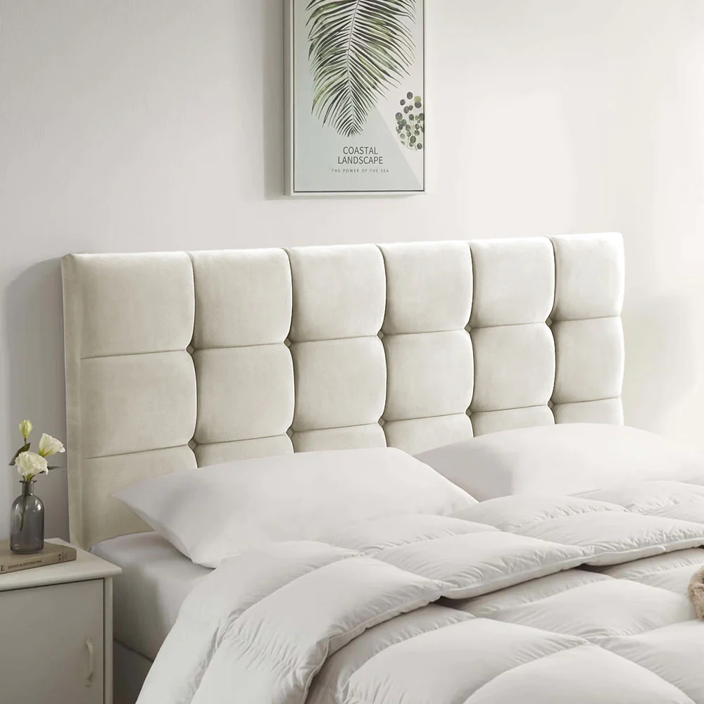 Plush Velvet - Cubed Buttoned Double Headboard (4ft6 ) - Image 9