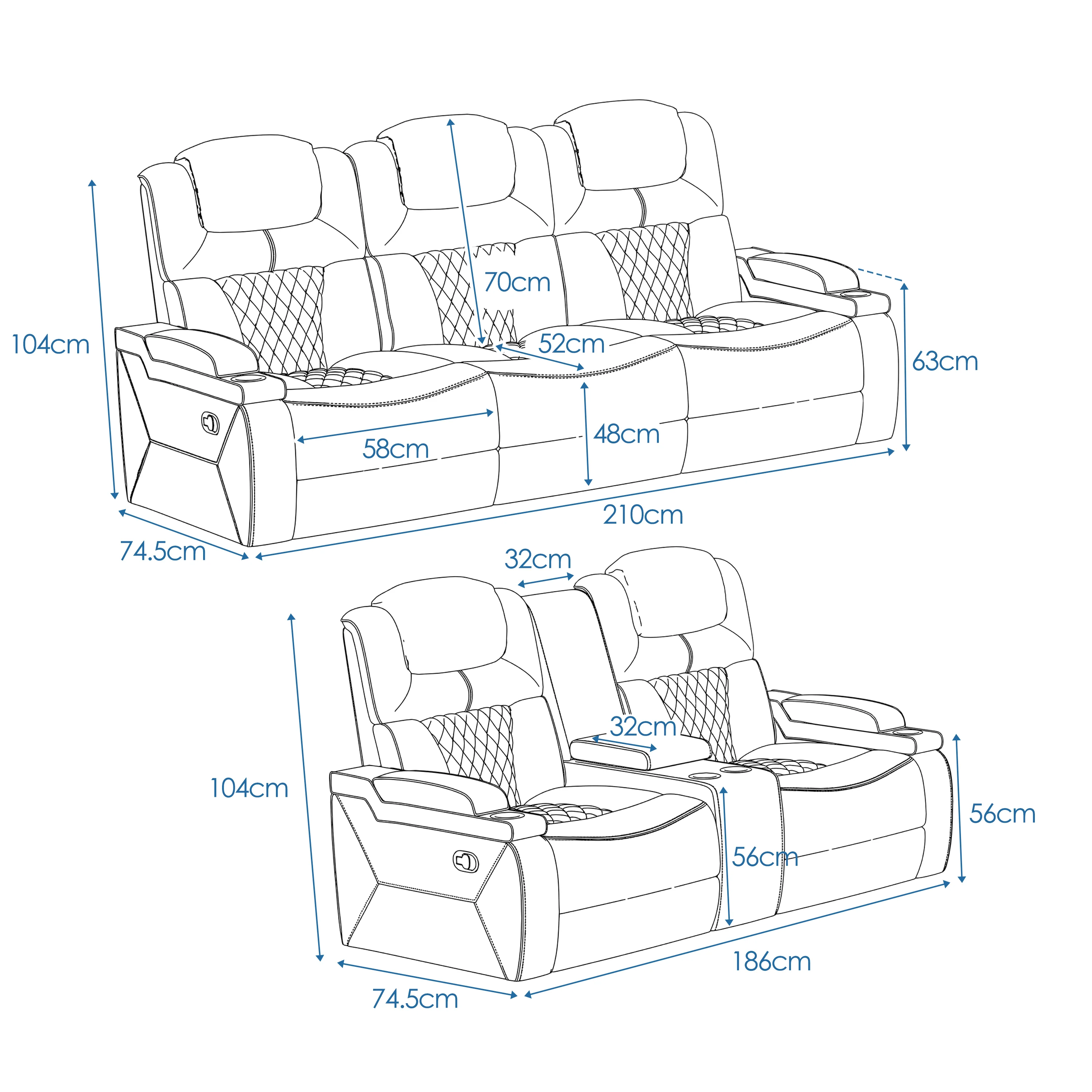 Roseline 3-2 Charcoal Reclining Suite with Console - Image 9